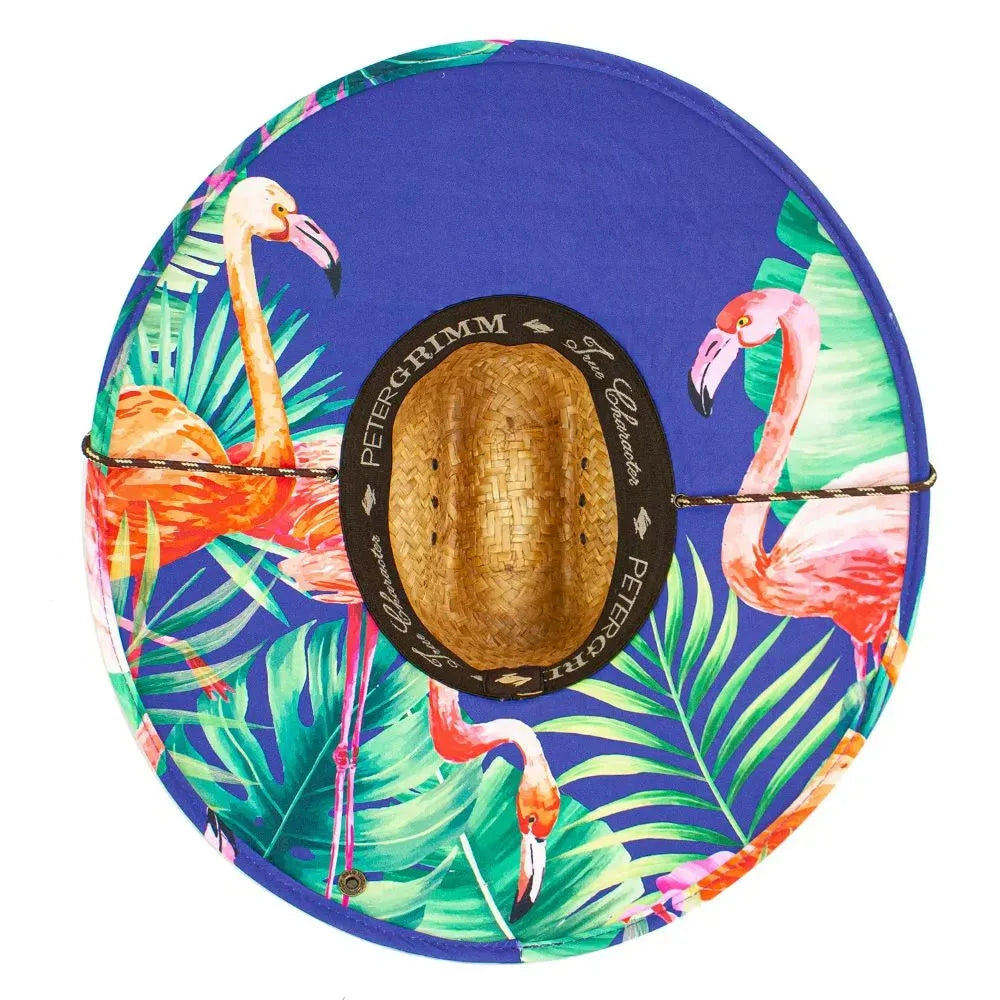 Peter Grimm Flamingo straw lifeguard hat with wide brim and flamingo design by HatCountry