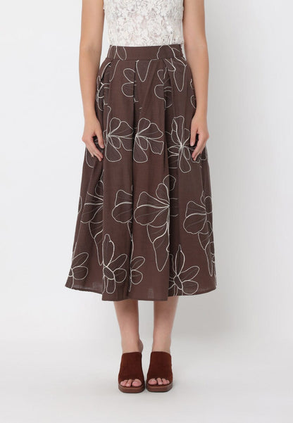 Gracia Fashion Women's Floral Embroidery Pleated A-Line Skirt