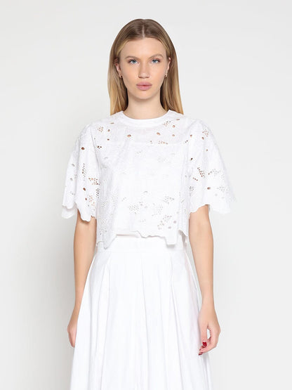 Gracia Fashion Women's Floral Lace Embroidered Short Sleeve Crop Top