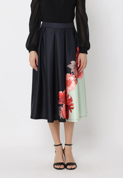 Gracia Fashion Women's Floral Print Pleated A-line Skirt