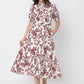 Gracia Fashion Women's Floral Print Puff Sleeve Button Down Midi Dress