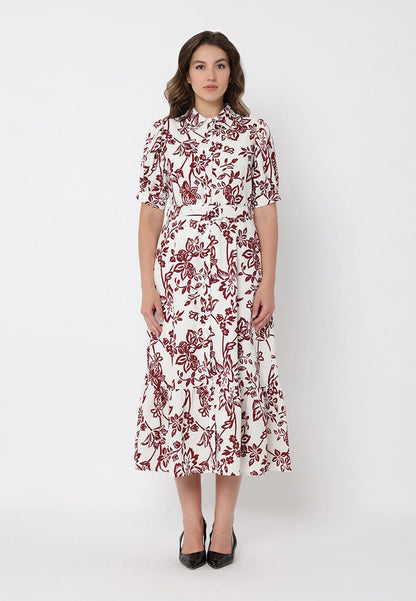 Gracia Fashion Women's Floral Print Puff Sleeve Button Down Midi Dress