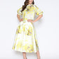 Gracia Fashion Women's Floral Print Puff Sleeve Round Neck Shirt