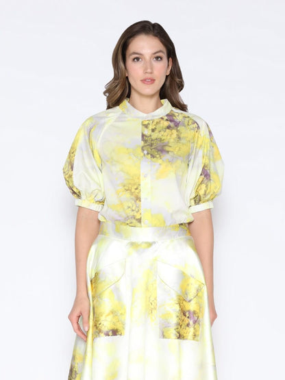 Gracia Fashion Women's Floral Print Puff Sleeve Round Neck Shirt