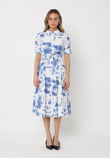 Gracia Fashion Women's Floral Print Short Sleeve Front Button Down Dress
