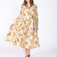 Gracia Fashion Women's Floral Printed Long Sleeve Belt Dress