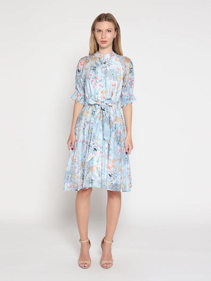 Gracia Fashion Women's Floral Printed Short Sleeve Belt Dress