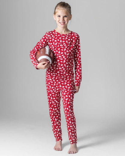Red Football Bamboo Pajamas for Kids – Two Piece Set