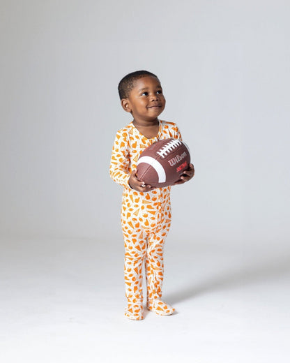 Orange Football Bamboo Baby Pajamas – Zipper Footie
