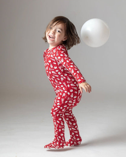 Red Football Bamboo Baby Pajamas – Zipper Footie