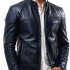 Frankie Blue Leather Jacket - Men Leather Jacket Blue - Blue