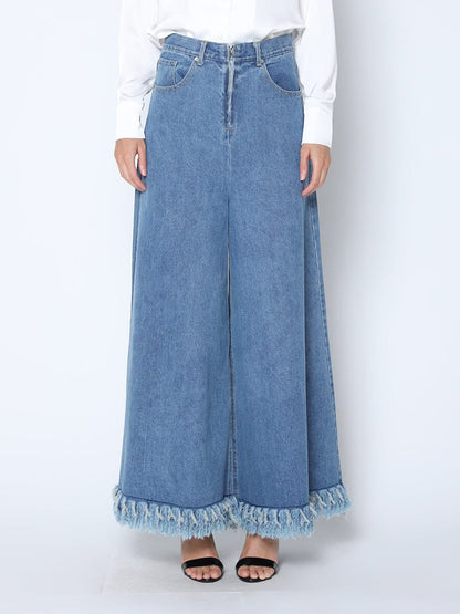 Gracia Fashion Women's Frayed Raw Hem Wide Leg Slouchy Denim Pants