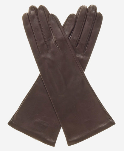FS01W4 (brown) -Italian 4-button length silk lined leather gloves