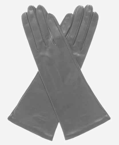FS01W4 (grey) - Italian 4-button length silk lined leather gloves