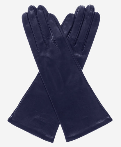 FS01W4 (navy) - Italian 4-button length silk lined leather gloves