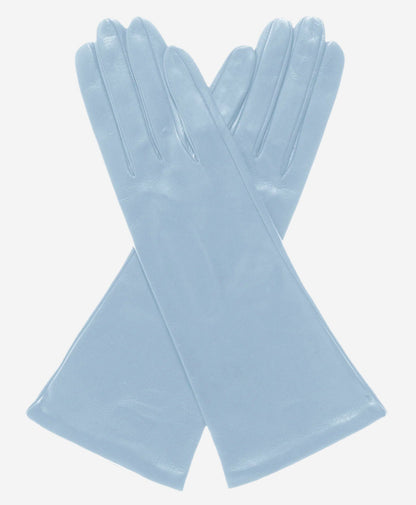 FS01W4 (sky) - Italian 4-button length silk lined leather gloves