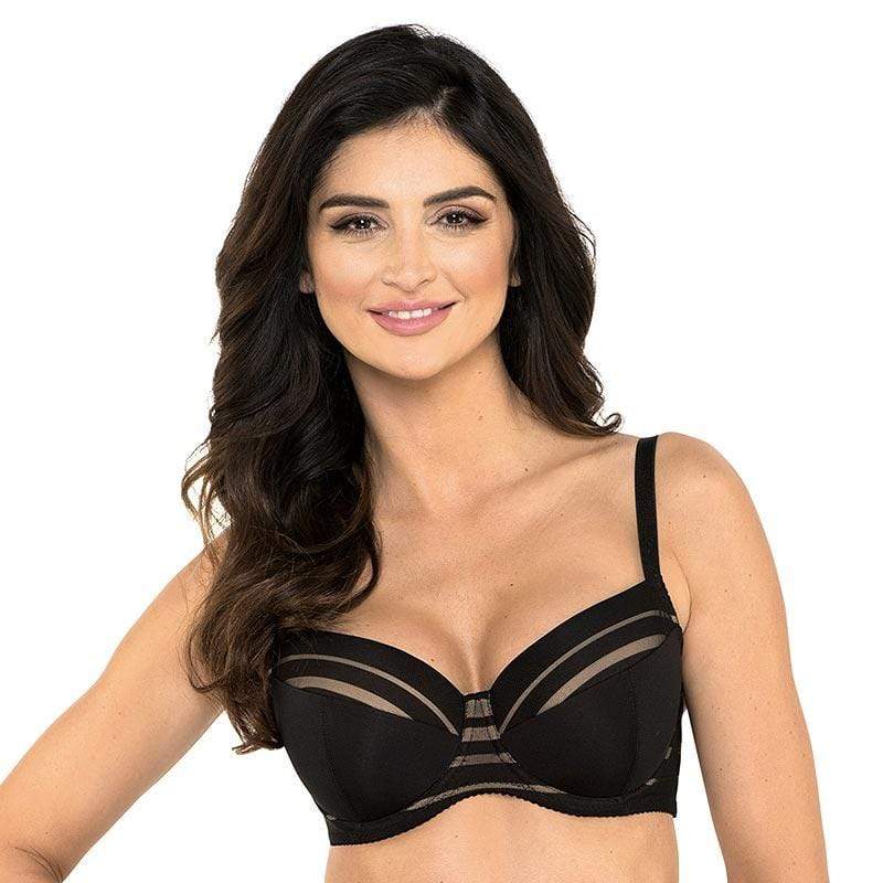 Gorteks Luna Black Full Figure Padded Striped Bra-0