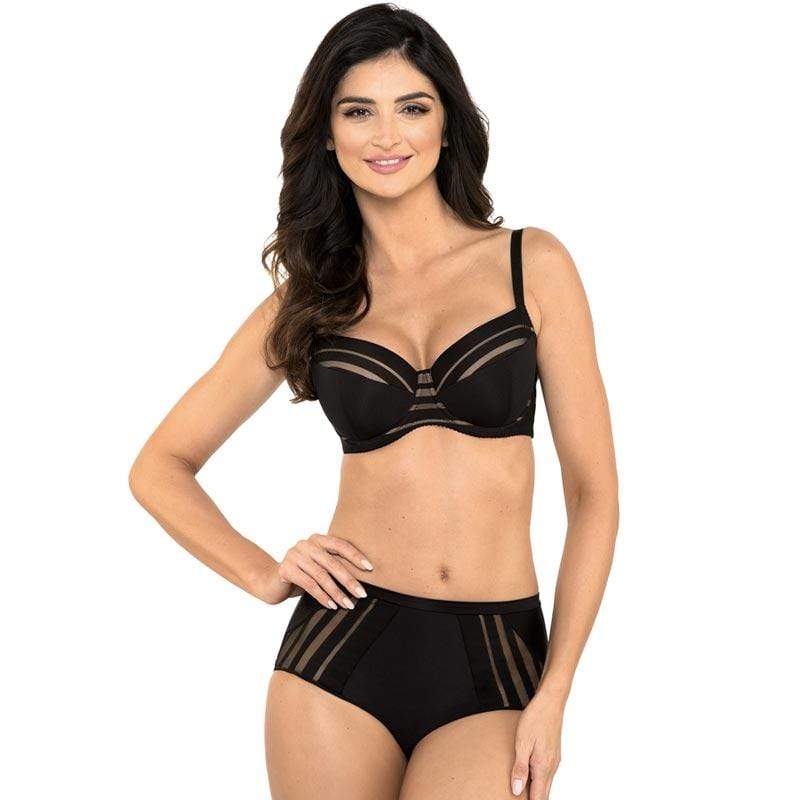 Gorteks Luna Black Full Figure Padded Striped Bra-3