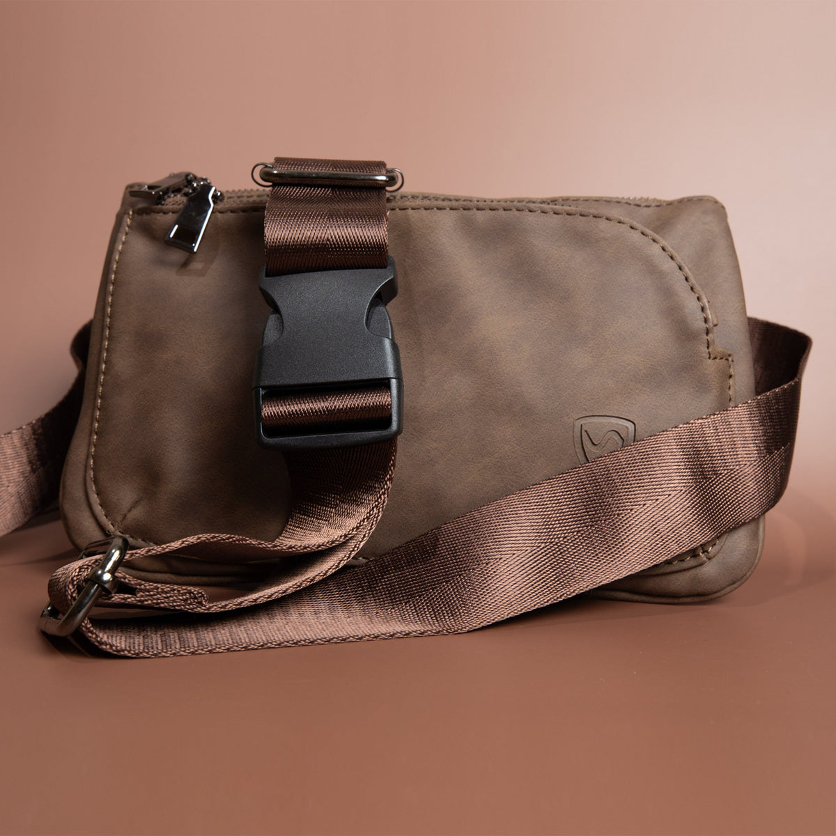 Shield Your Body Metro vegan leather crossbody fanny pack in brown for mobile phones