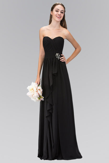 Strapless Sweetheart Chiffon Long Dress with Ruched Bodice - Farnelli