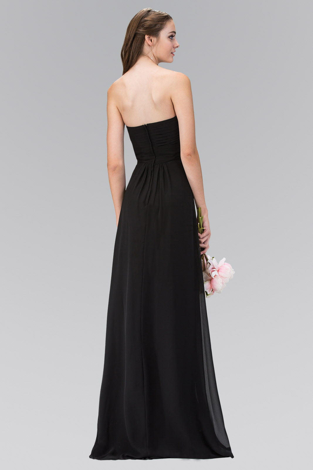 Strapless Sweetheart Chiffon Long Dress with Ruched Bodice - Farnelli