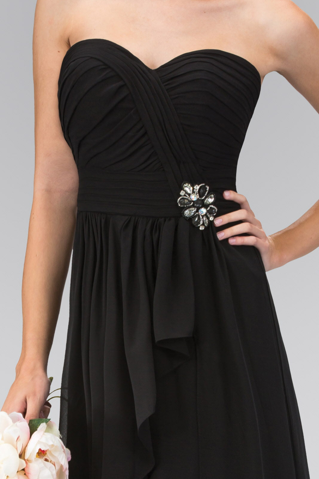 Strapless Sweetheart Chiffon Long Dress with Ruched Bodice - Farnelli