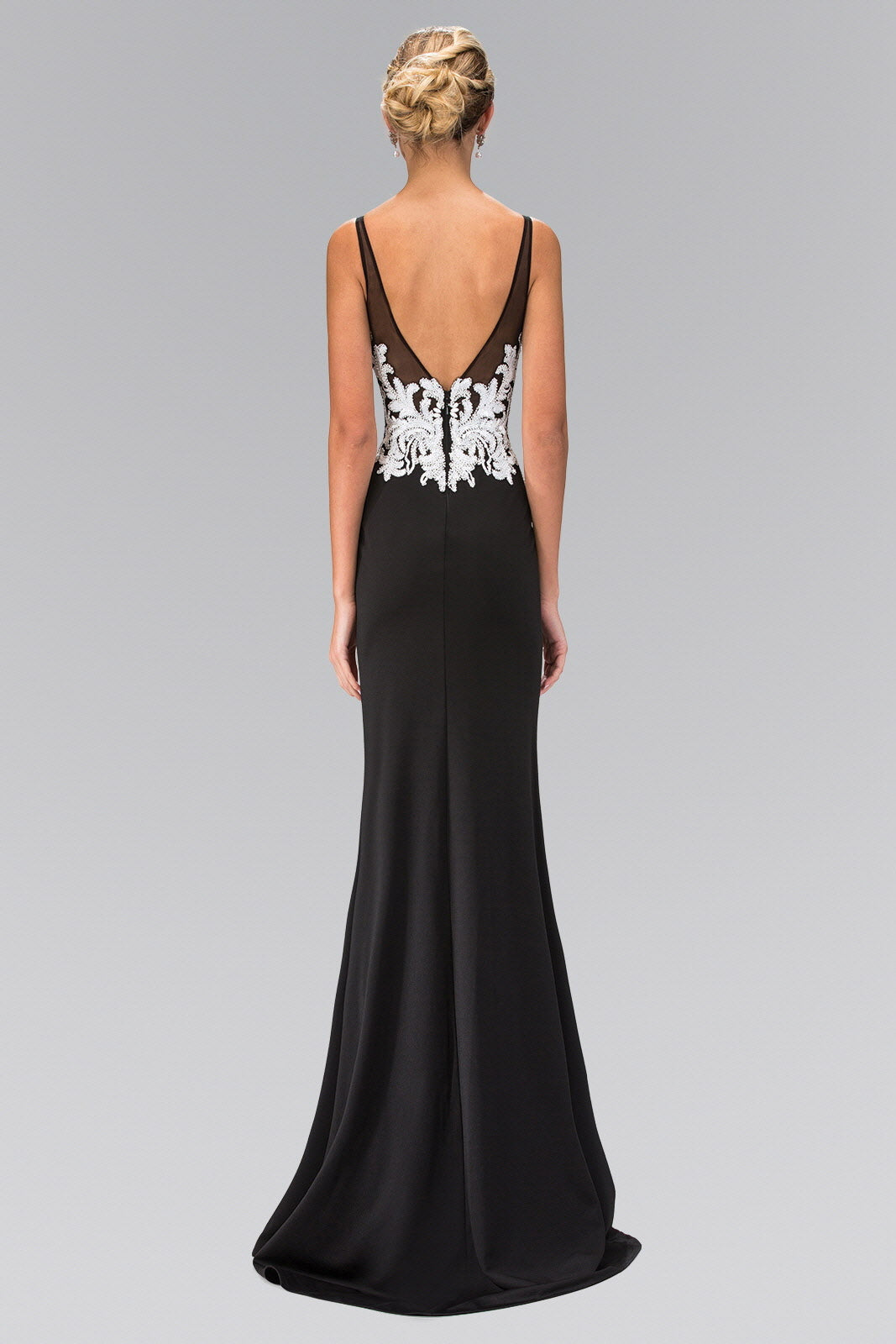 V-Neck Rome Jersey Long Dress with Bead and Sequin Detailing - Farnelli
