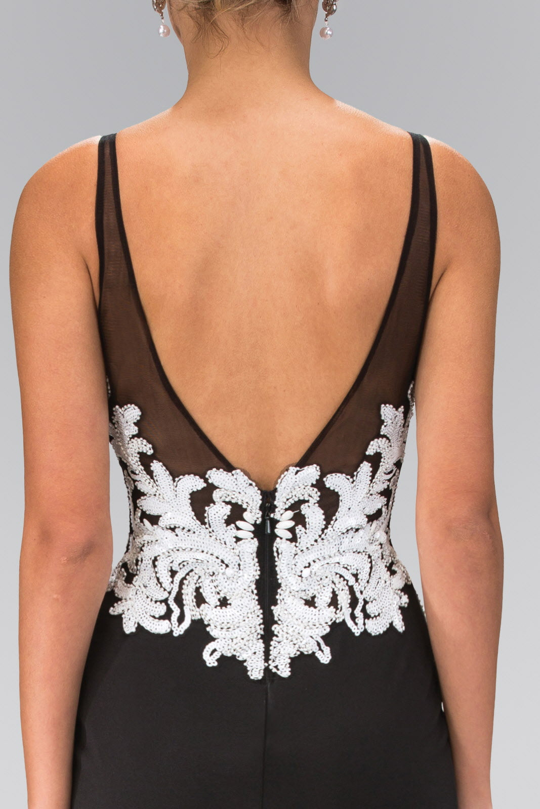 V-Neck Rome Jersey Long Dress with Bead and Sequin Detailing - Farnelli