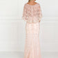 Mesh Mermaid Long Dress with Embroidered Cape Sleeves - Farnelli