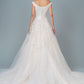 Embroidery Embellished Mesh A-Line Wedding Gown w/ Tail - Farnelli