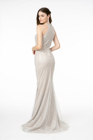 Jewel Embellished Mermaid Mesh Long Dress - Farnelli
