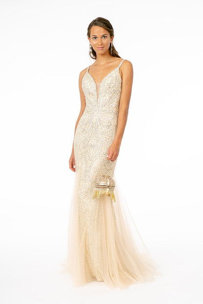 Sparkling Embellished Plunging Neck Long Dress from GLS by Gloria - Farnelli
