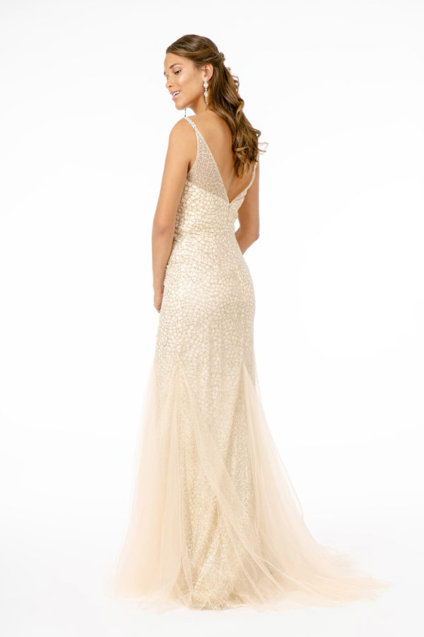 Sparkling Embellished Plunging Neck Long Dress from GLS by Gloria - Farnelli