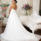 Embroidered Bodice Sweethearted Glitter Mesh Wedding Gown - Farnelli