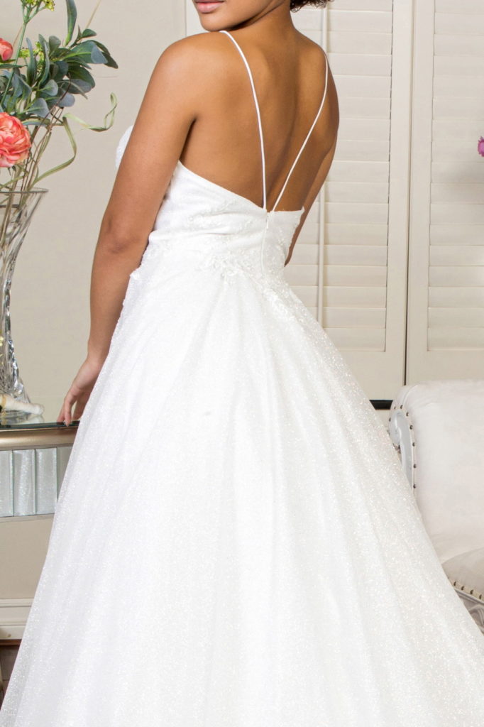 Embroidered Bodice Sweethearted Glitter Mesh Wedding Gown - Farnelli