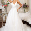 Embroidered Bodice Sweethearted Glitter Mesh Wedding Gown w/ Spaghetti Strap - Ivory