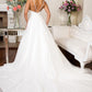 Embroidered Bodice Sweethearted Glitter Mesh Wedding Gown w/ Spaghetti Strap - Farnelli
