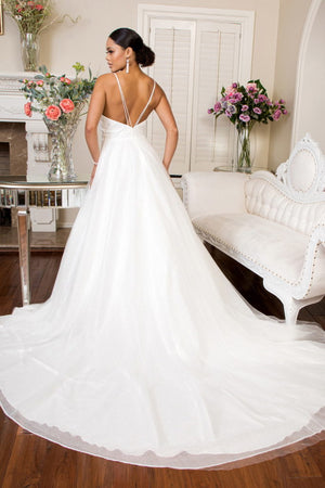 Embroidered Bodice Sweethearted Glitter Mesh Wedding Gown w/ Spaghetti Strap - Farnelli