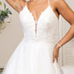 Embroidered Bodice Sweethearted Glitter Mesh Wedding Gown w/ Spaghetti Strap - Farnelli