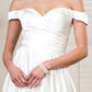 Pleated Waistline Sweethearted Cut-Away Shoulder Satin A-Line Dress - Farnelli