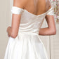 Pleated Waistline Sweethearted Cut-Away Shoulder Satin A-Line Dress - Farnelli