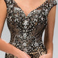 V-Neck Lace Embellished Long Dress with Jewel Detailing - Farnelli
