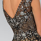 V-Neck Lace Embellished Long Dress with Jewel Detailing - Farnelli