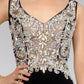 Jewel Embellished Sheer Bodice Jersey Long Dress - Farnelli