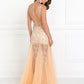 Beaded Floor Length Dress with Sheer Bodice and Open Back - Farnelli