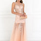 Beaded Floor Length Dress with Sheer Bodice and Open Back - Farnelli