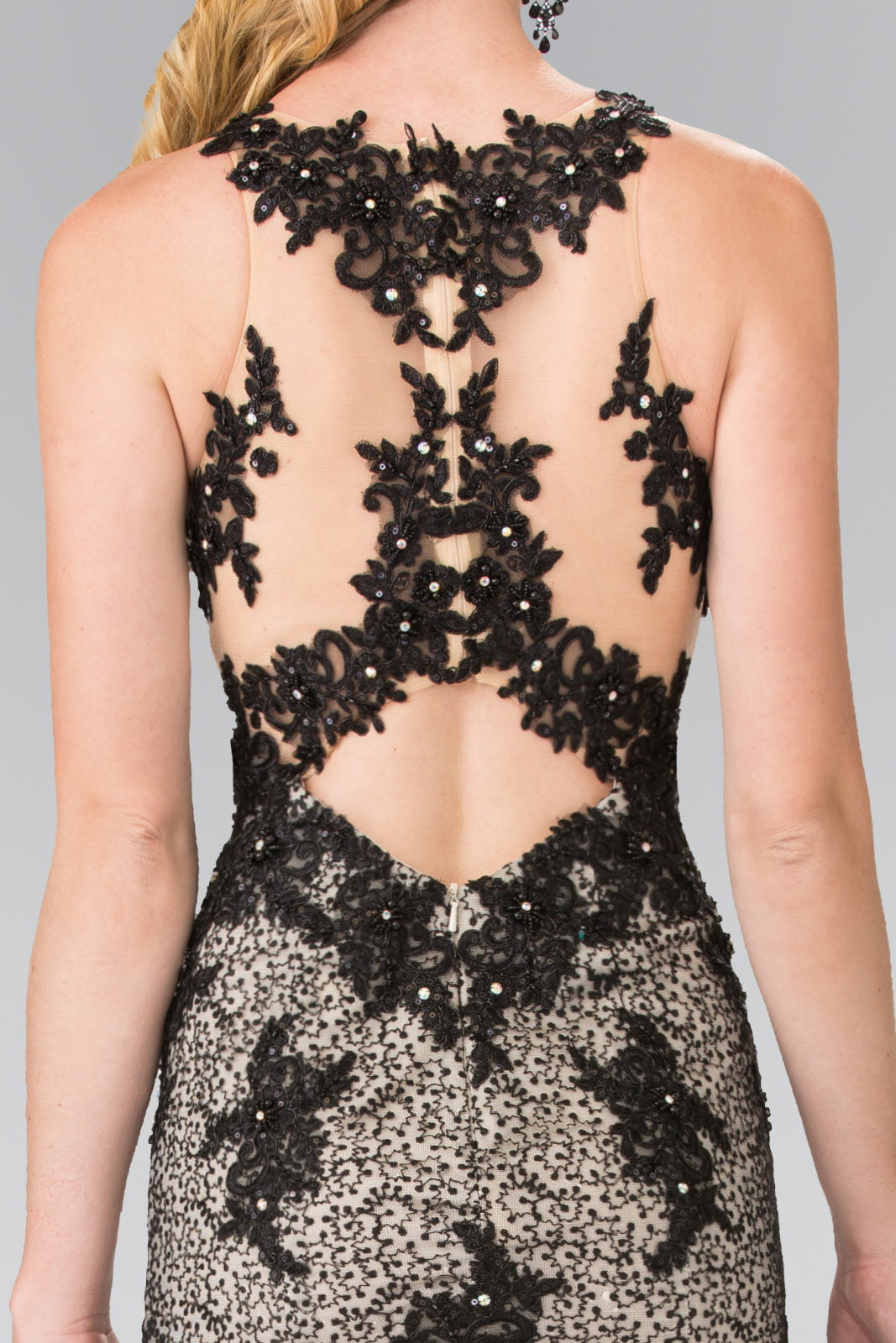High Neck Mermaid Long Lace Dress with Embroidered Illusion Bodice - Farnelli