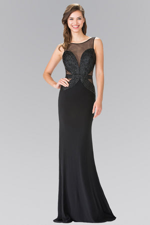Beads Embellished Jersey Long Dress with Open Back - Farnelli