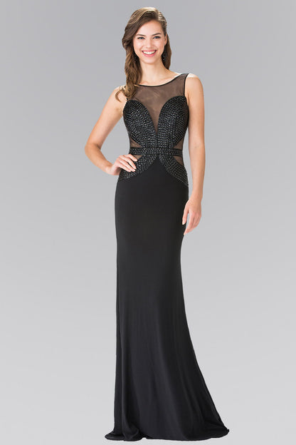 Beads Embellished Jersey Long Dress with Open Back - Farnelli