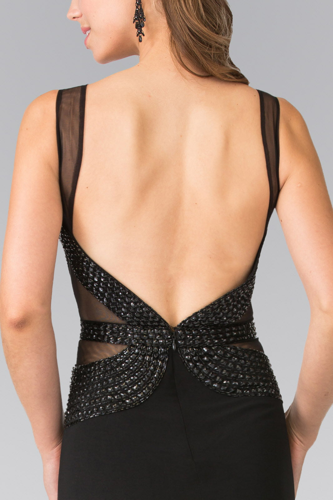 Beads Embellished Jersey Long Dress with Open Back - Farnelli
